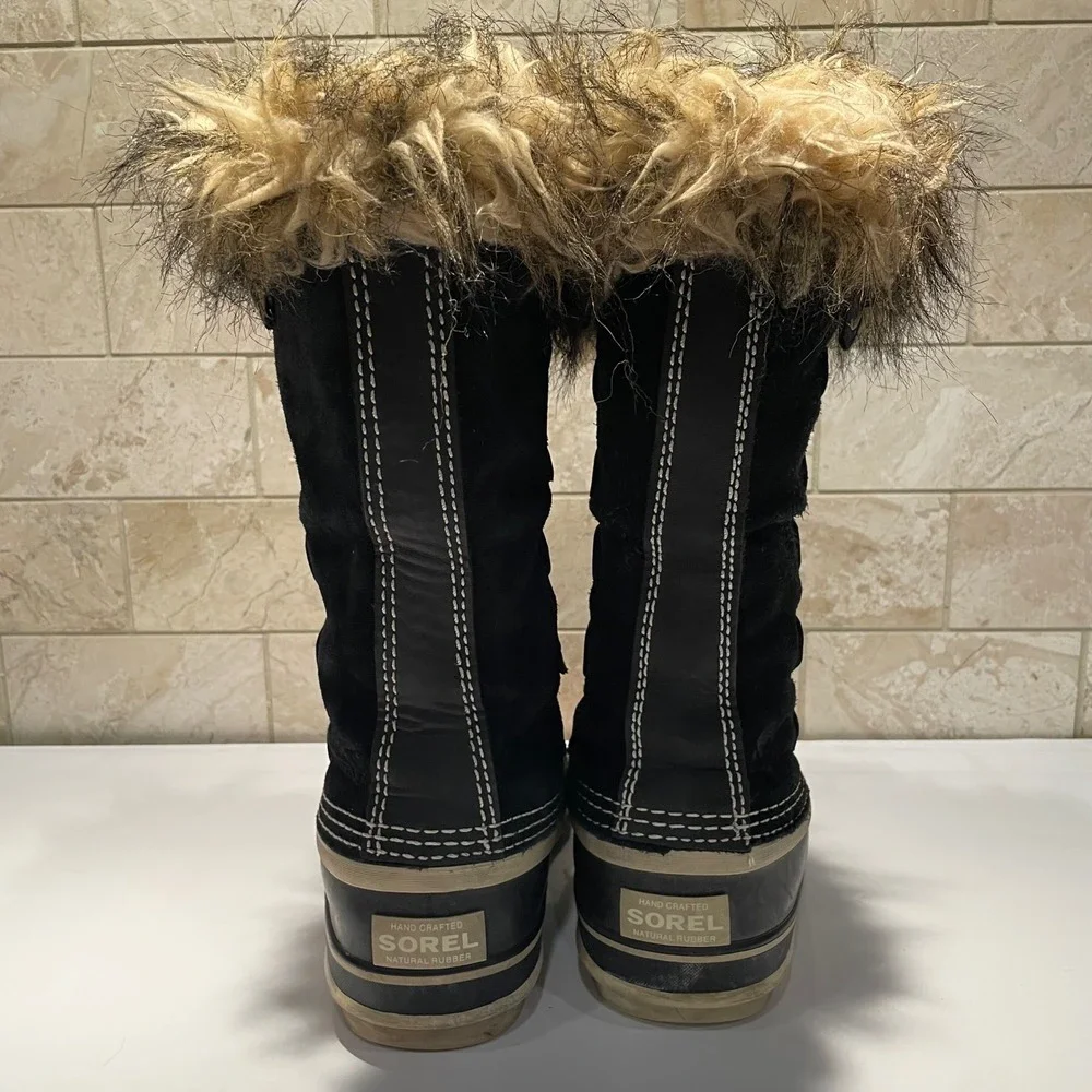 Sorel Joan of Arctic Boots Black Suede Faux Fur Winter Snow NL1540-010 Womens 5‎